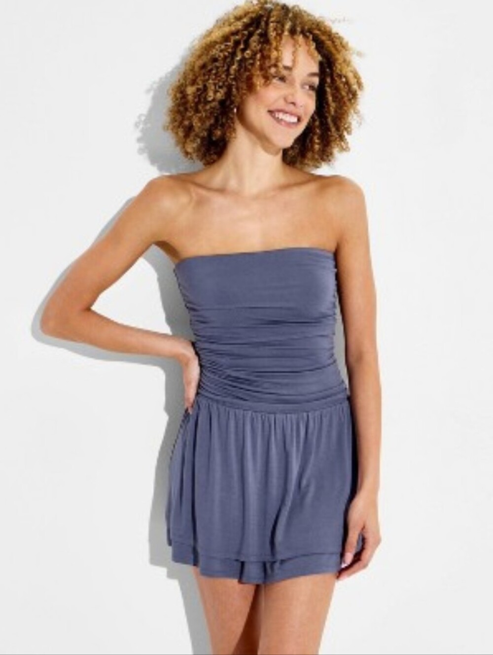 Wild Fable Dark Blue Sleeveless Tiered Romper